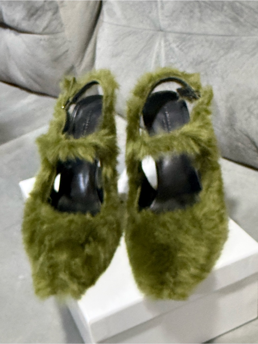 Olive Green Furry Slingback Flats - Women's Fashion Shoes
